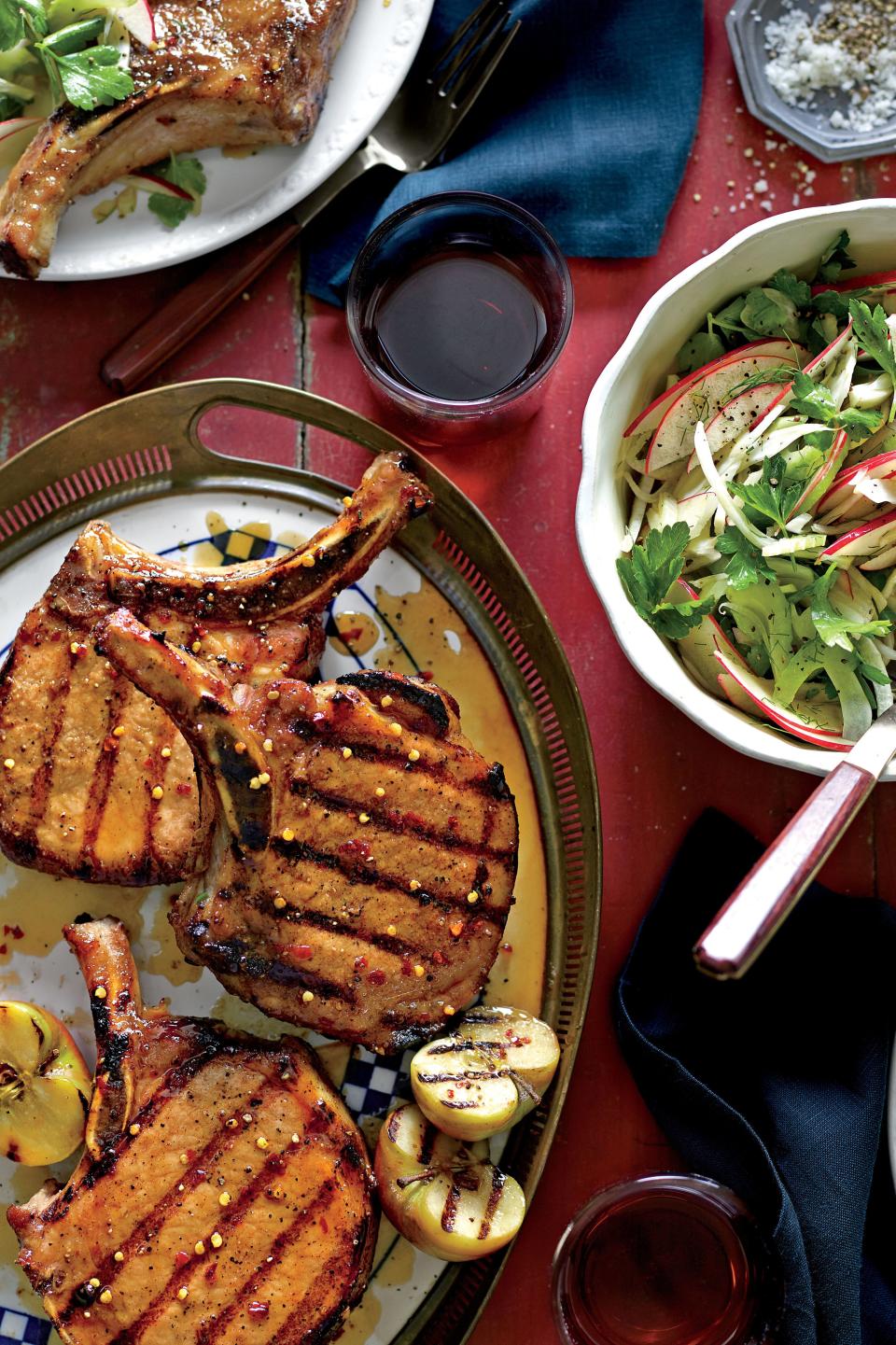 Grilled Pork Chops with Apple-Bourbon Glaze