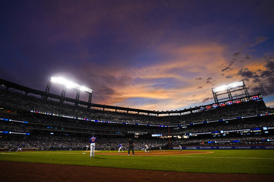 The New York Yankees play the New York Mets during the third inning of a baseball game Tuesday, July 26, 2022, in New York. (AP Photo/Frank Franklin II)