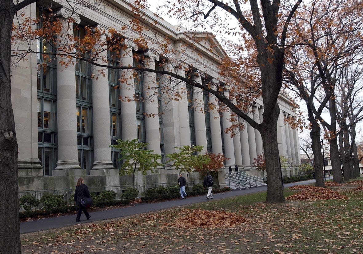 Students walk through the Harvard Law School area on the campus of Harvard University in Cambridge, Mass., on Nov. 19. (AP Photo/Chitose Suzuki, File)