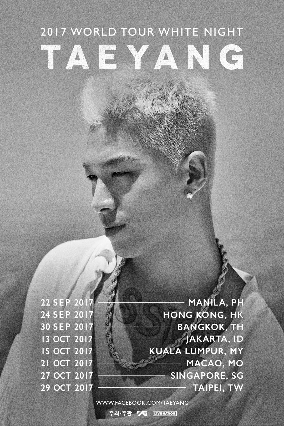 TAEYANG, member of popular K-pop group BIGBANG has announced the dates for his world tour in Asia.