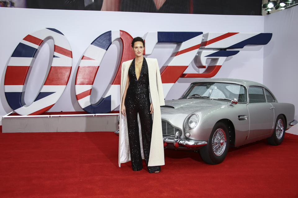 Phoebe Waller-Bridge poses for photographers upon arrival for the World premiere of the new film from the James Bond franchise 'No Time To Die', in London Tuesday, Sept. 28, 2021. (Photo by Joel C Ryan/Invision/AP)