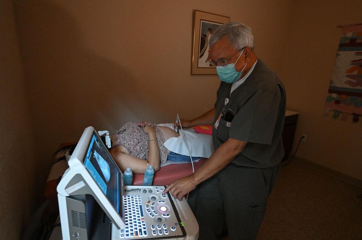 <span class="caption">A patient seeking abortion services at the Women's Reproductive Clinic in Santa Teresa, New Mexico.</span> <span class="attribution"><a class="link " href="https://www.gettyimages.com/detail/news-photo/dr-franz-theard-performs-a-sonogram-to-confirm-pregnancy-on-news-photo/1241524424?adppopup=true" rel="nofollow noopener" target="_blank" data-ylk="slk:Robyn Beck /AFP via Getty Images;elm:context_link;itc:0;sec:content-canvas">Robyn Beck /AFP via Getty Images</a></span>