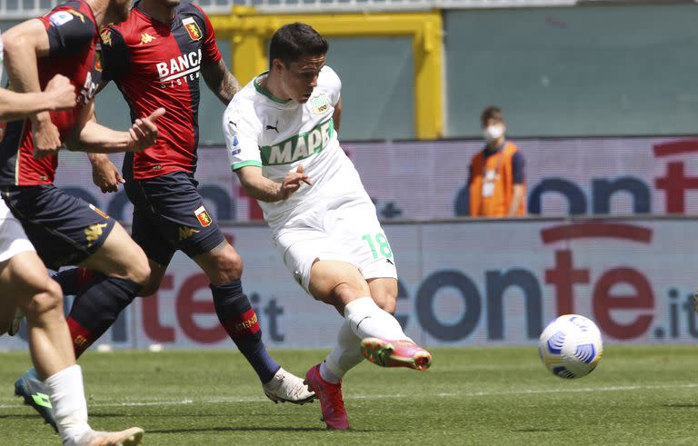 Giacomo Raspadori, una de las figuras de Sassuolo, que este domingo será protagonista de reparto en el desenlace de la Serie A, al recibir al líder, Milan.