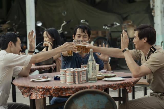 From left: Duy Nguyen, Fred Nguyen Khan, and Hoa Xuande in 'The Sympathizer'<span class="copyright">Hopper Stone—HBO</span>