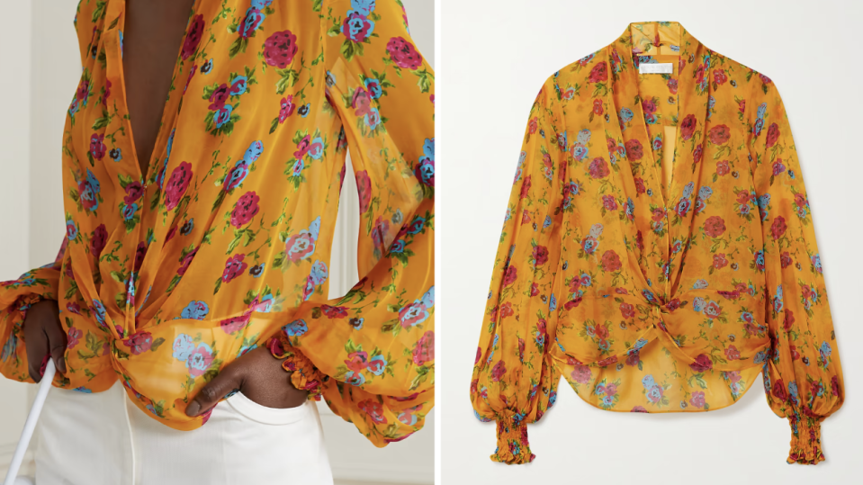 CAROLINE CONSTAS Bette twist-front floral-print silk blouse 70% off