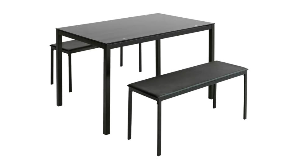 Lido Glass Dining Table & 2 Black Benches (Argos)