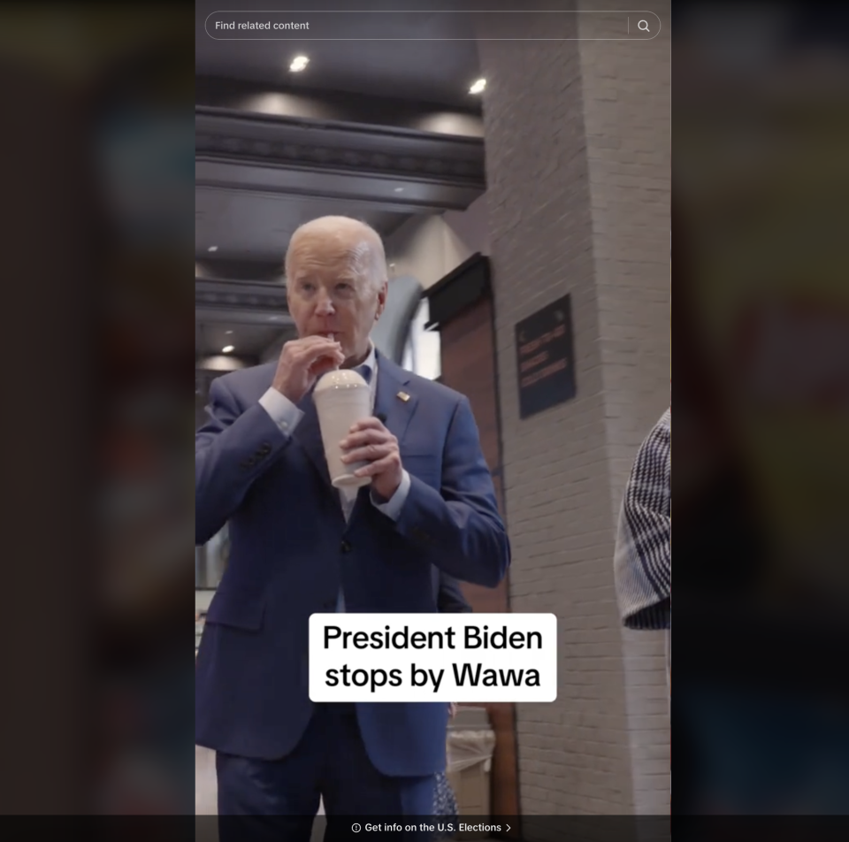 President Joe Biden's TikTok page featuring a campaign stop at a Pennsylvania Wawa: 