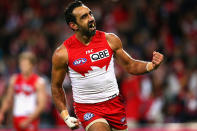 <p>Adam Goodes retired as arguably the greatest Swan of all time. Despite his final year being tarnished by the boos of racist fans around the country there is little doubt about the legacy Goodes left on the game and at his club. Goodes is a dual Brownlow Medallist, dual premiership player, four-time All-Australian, member of the Indigenous Team of the Century and represented Australia in the International Rules Series. He is also the Swans games-record holder with 372. In 2014 his community work was recognized when he was named Australian of the Year.</p>