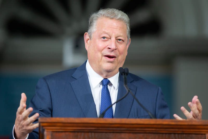 Former vice president Al Gore was among those who gave a eulogy Friday during the funeral of former Connecticut Sen. Joe Lieberman, after the two were running mates in the 2000 presidential election. File Photo by Matthew Healey/ UPI
