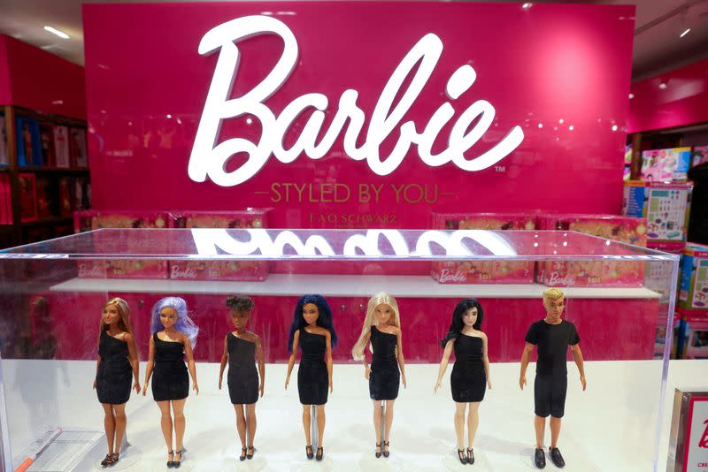 FILE PHOTO: Barbie dolls, a brand owned by Mattel, are seen at the FAO Schwarz toy store in Manhattan, New York City