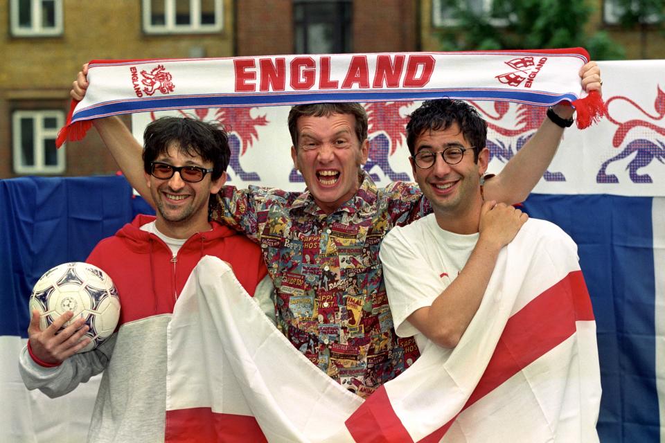 (L to R) Ian Broudie, of the Lightning Seeds, Frank Skinner, and David Baddiel (PA) (PA Archive)