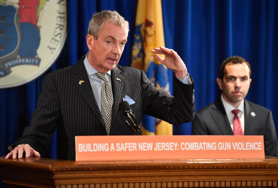 Governor Phil Murphy speaks during a press conference on Friday. Murphy signed an executive order directing state departments and agencies to identify gun violence prevention measures in Trenton on Jun 24, 2022.