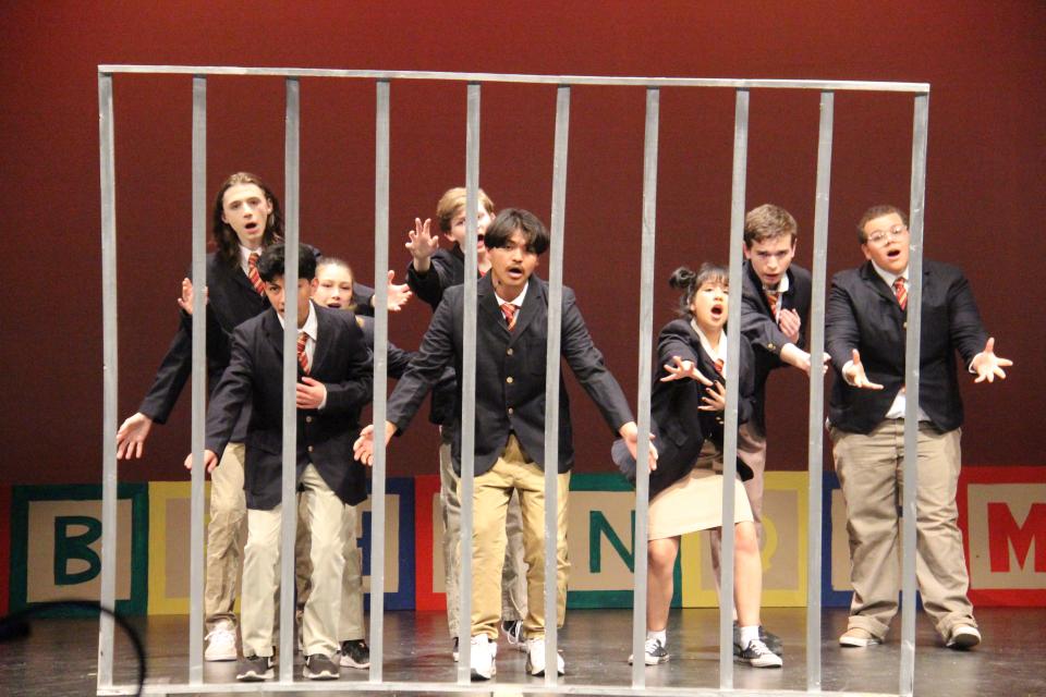 Perry High School students rehearse a scene from "Matilda the Musical."