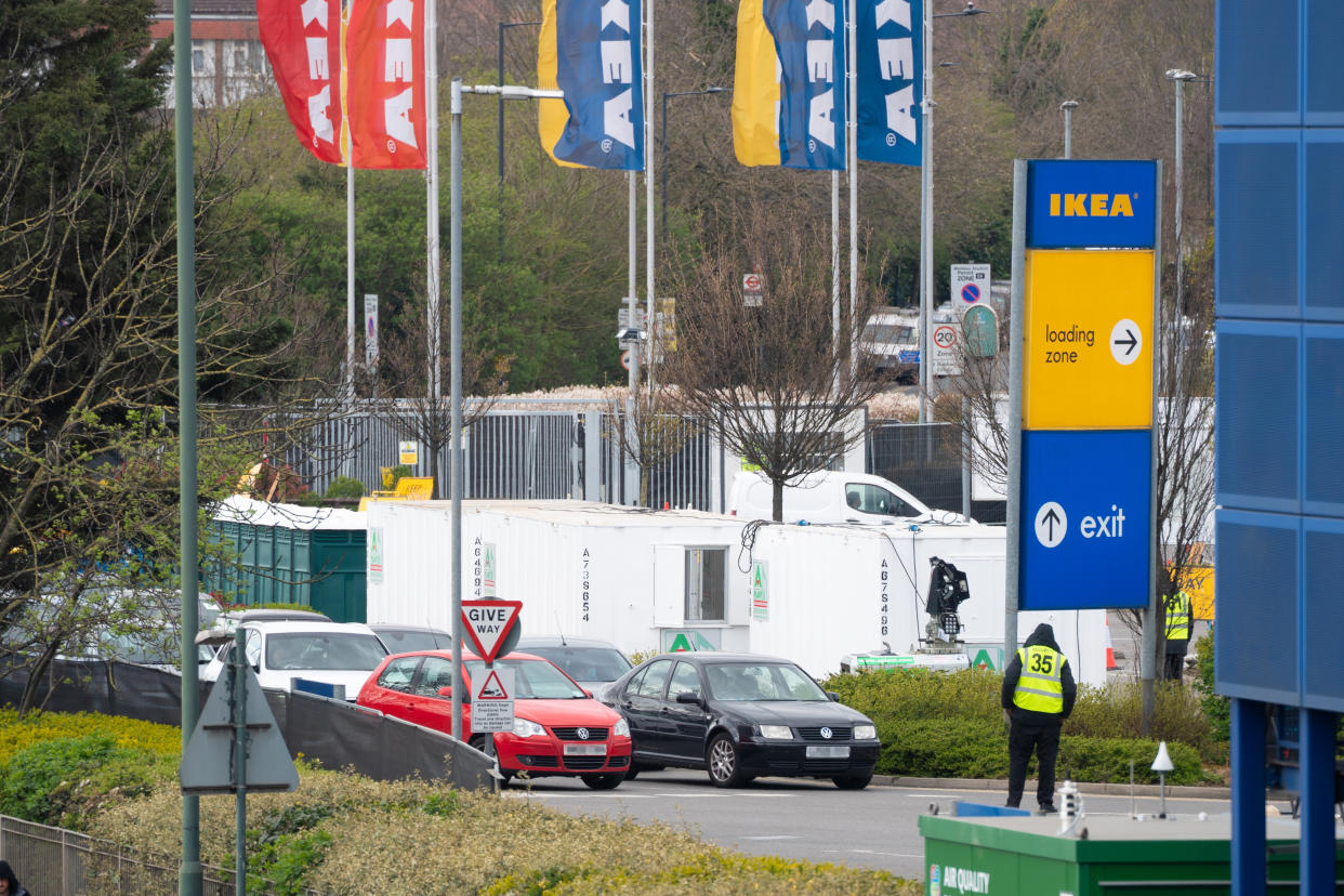 ***RESUBMITTED to HIDE NUMBER PLATES. PLEASE DISREGARD PREVIOUS VERSION***  NHS staff are tested for the Covid-19 virus at a drive-through testing centre set up in the car park of an IKEA store in Wembley, London. Photo date: Tuesday, March 31, 2020. Photo credit should read: Richard Gray/EMPICS