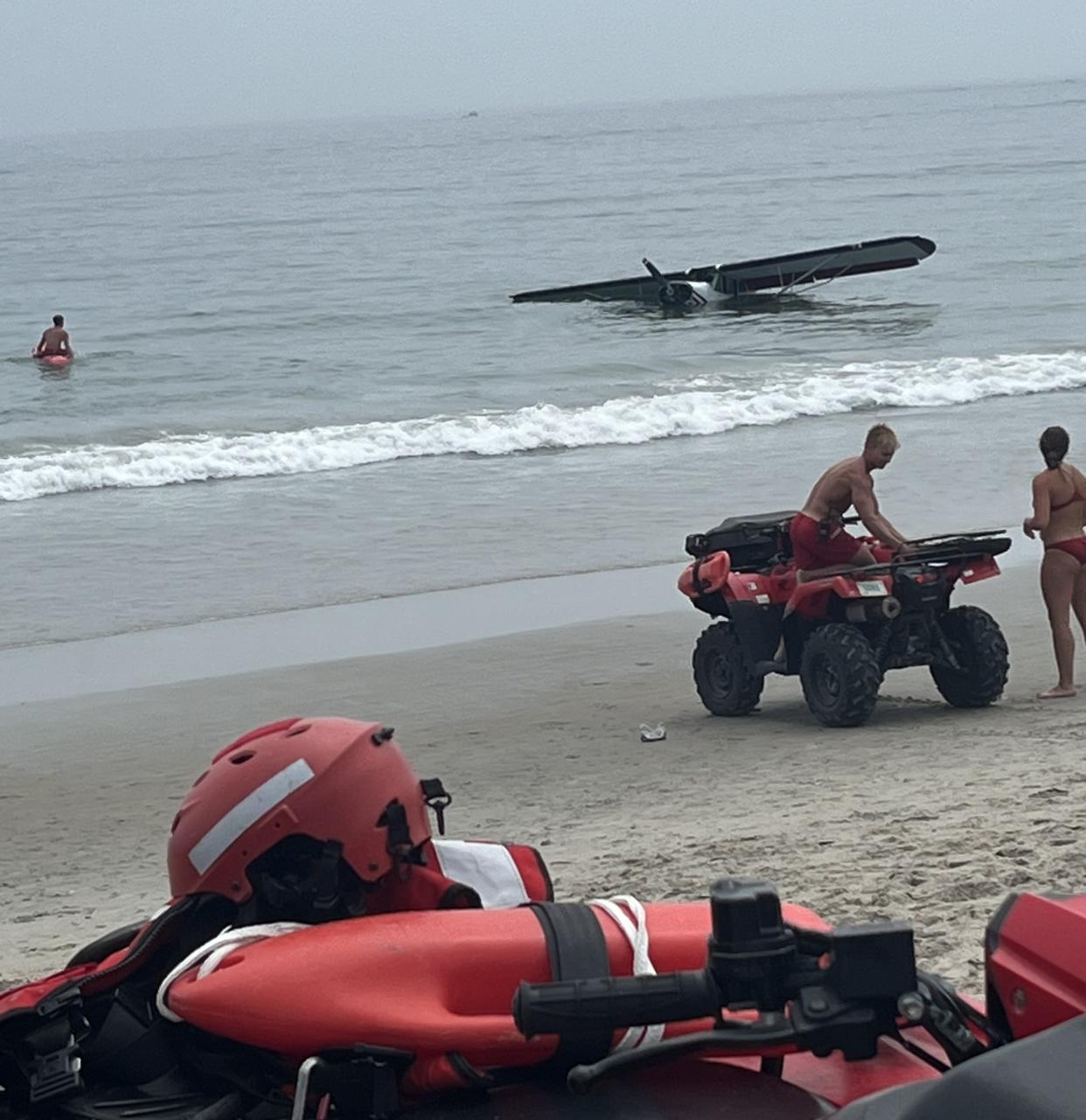 A small plane crashed into the ocean Saturday, July 29, around noon at Hampton Beach. Hampton Police Chief Alex Reno said the pilot is OK and was brought to shore by lifeguards.