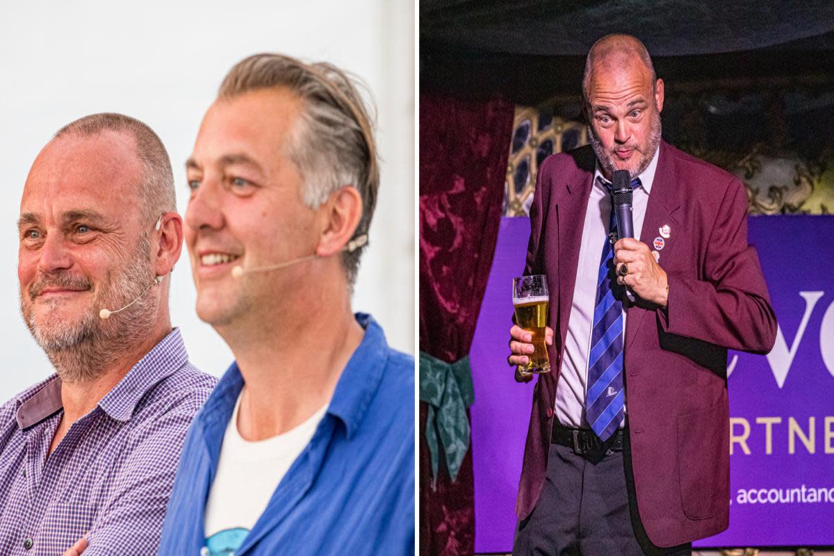 `Left: Al Murray and James Holland. Right: Al Murray as the Pub Landlord. <i>(Image: All pictures by John Rose Photography)</i>