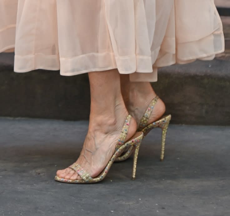 A closer look at the shoes worn by Sarah Jessica Parker while filming "And Just Like That..." on Tuesday