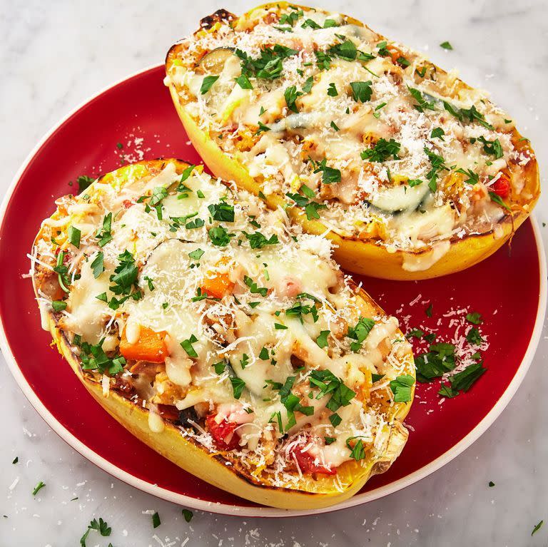 Chicken Primavera Spaghetti Squash Boats