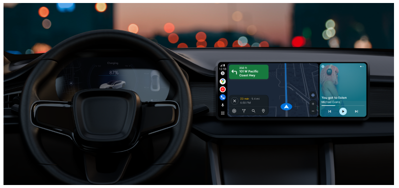 A render of the Android Auto card interface 