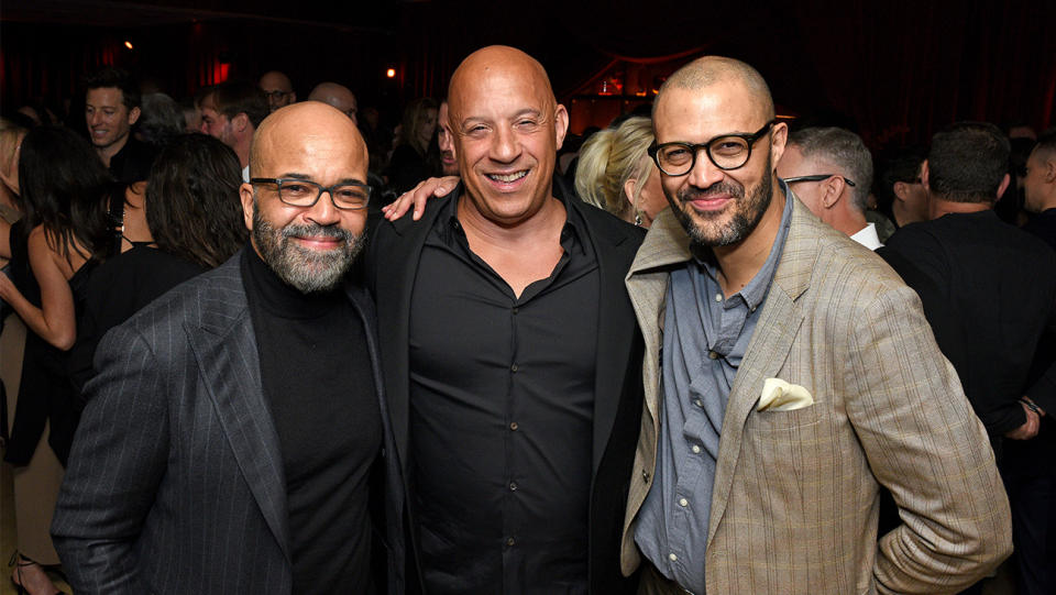 Jeffrey Wright, Vin Diesel and Cord Jefferson attend CAA’s pre-Oscar party at Sunset Tower on March 8, 2024.