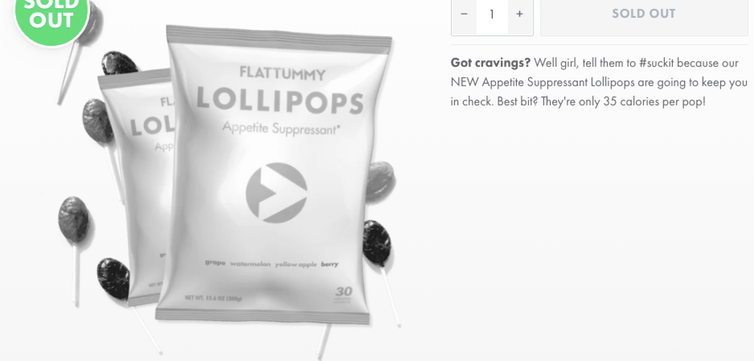 <span class="caption">Flat Tummy lollipops, which claim to suppress appetite have been endorsed by Kim Kardashian.</span> <span class="attribution"><a class="link " href="https://flattummyco.com/products/flattummylollipops" rel="nofollow noopener" target="_blank" data-ylk="slk:Flat Tummy Co;elm:context_link;itc:0;sec:content-canvas">Flat Tummy Co</a>, <a class="link " href="http://creativecommons.org/licenses/by-sa/4.0/" rel="nofollow noopener" target="_blank" data-ylk="slk:CC BY-SA;elm:context_link;itc:0;sec:content-canvas">CC BY-SA</a></span>