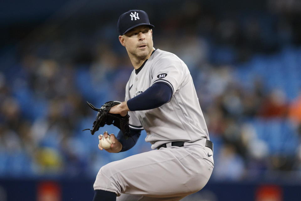 TORONTO, ON - SEPTEMBER 30: Corey Kluber #28 of the New York Yankees pitches in the first inning of their MLB game against the Toronto Blue Jays at Rogers Centre on September 30, 2021 in Toronto, Ontario. (Photo by Cole Burston/Getty Images)