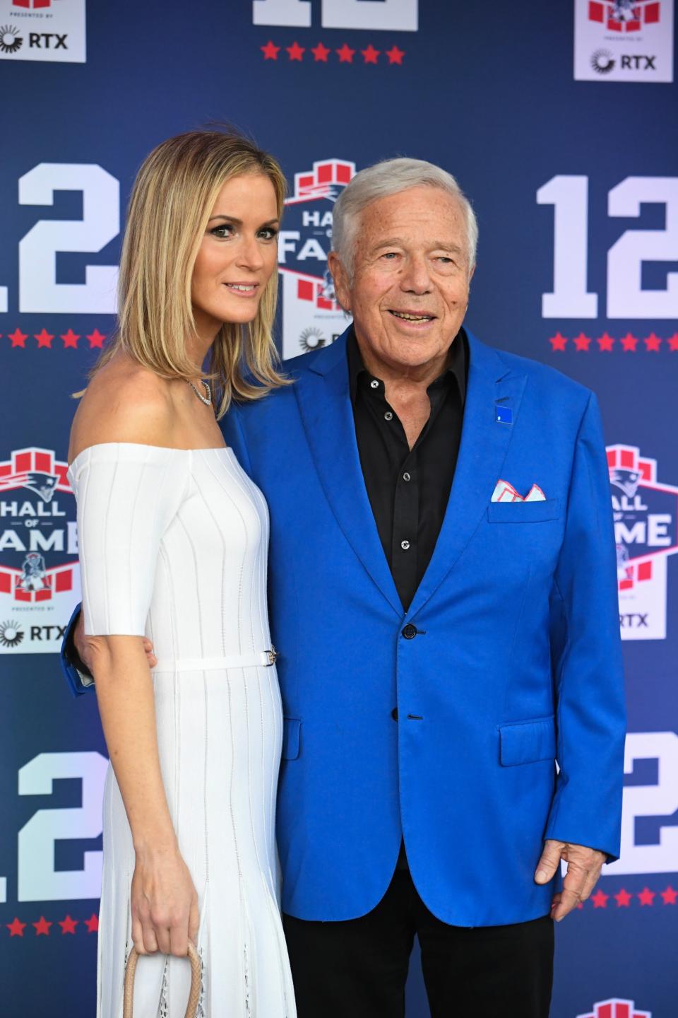 Dana Kraft, left, and Robert Kraft attend Tom Brady's Patriots Hall of Fame induction ceremony on June 12.