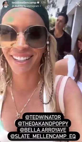 Teddi Mellencamp Arroyave of The Real Housewives of Beverly Hills wears a headscarf and sunglasses on her Instagram story.