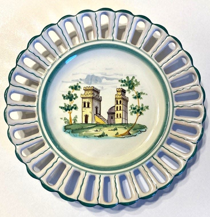 This pretty ceramic dish was handmade and hand-painted in the town of Perugia, Italy, as marked on the back.