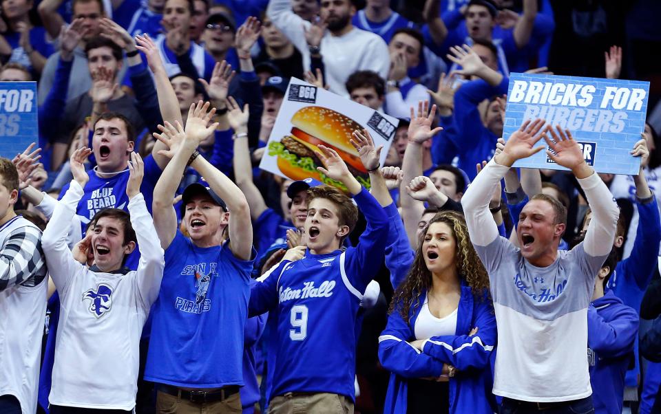 Dec 19, 2019; Newark, NJ, USA; Seton Hall Pirates fans react during a free throw attempt by the Maryland Terrapins