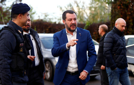 Italy's Interior Minister Matteo Salvini arrives after police confiscated a villa built illegally by an alleged Mafia family in Rome, Italy, November 20, 2018. REUTERS/Yara Nardi