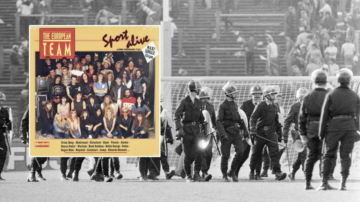  Police on the field at the 1985 European Cup Final, plus the cover art from the European Team's Sport Alive. 