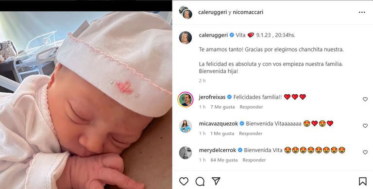 La publicación de Cande Ruggeri tras el nacimiento de su hija, Vita