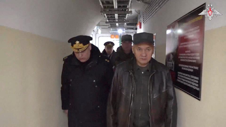 Russia's Defence Minister Sergei Shoigu visits the command centre of the Russian Navy's Black Sea Fleet at an unknown location, in this still image taken from video released March 17, 2024.