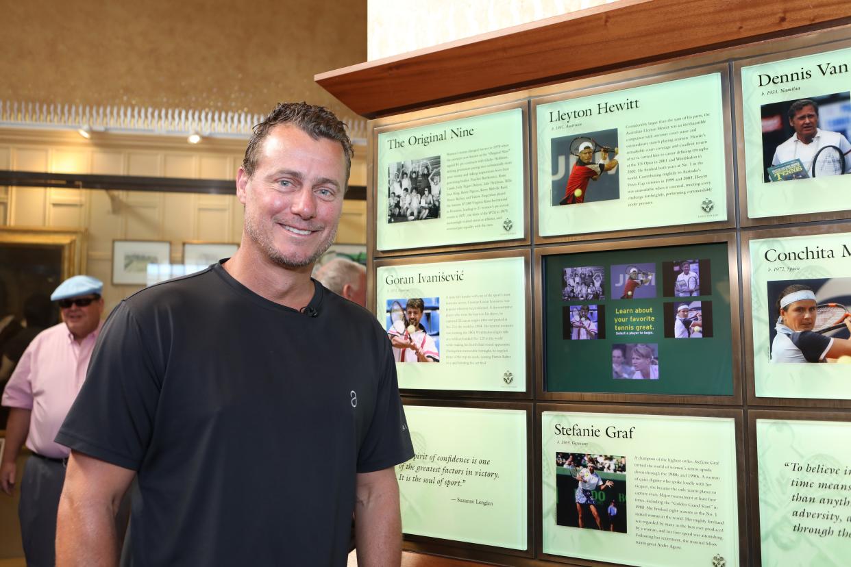 Lleyton Hewitt, who still holds the mark of being the youngest men’s No. 1 in men's tennis history, tours the International Tennis Hall of Fame on Friday — a day before his induction.