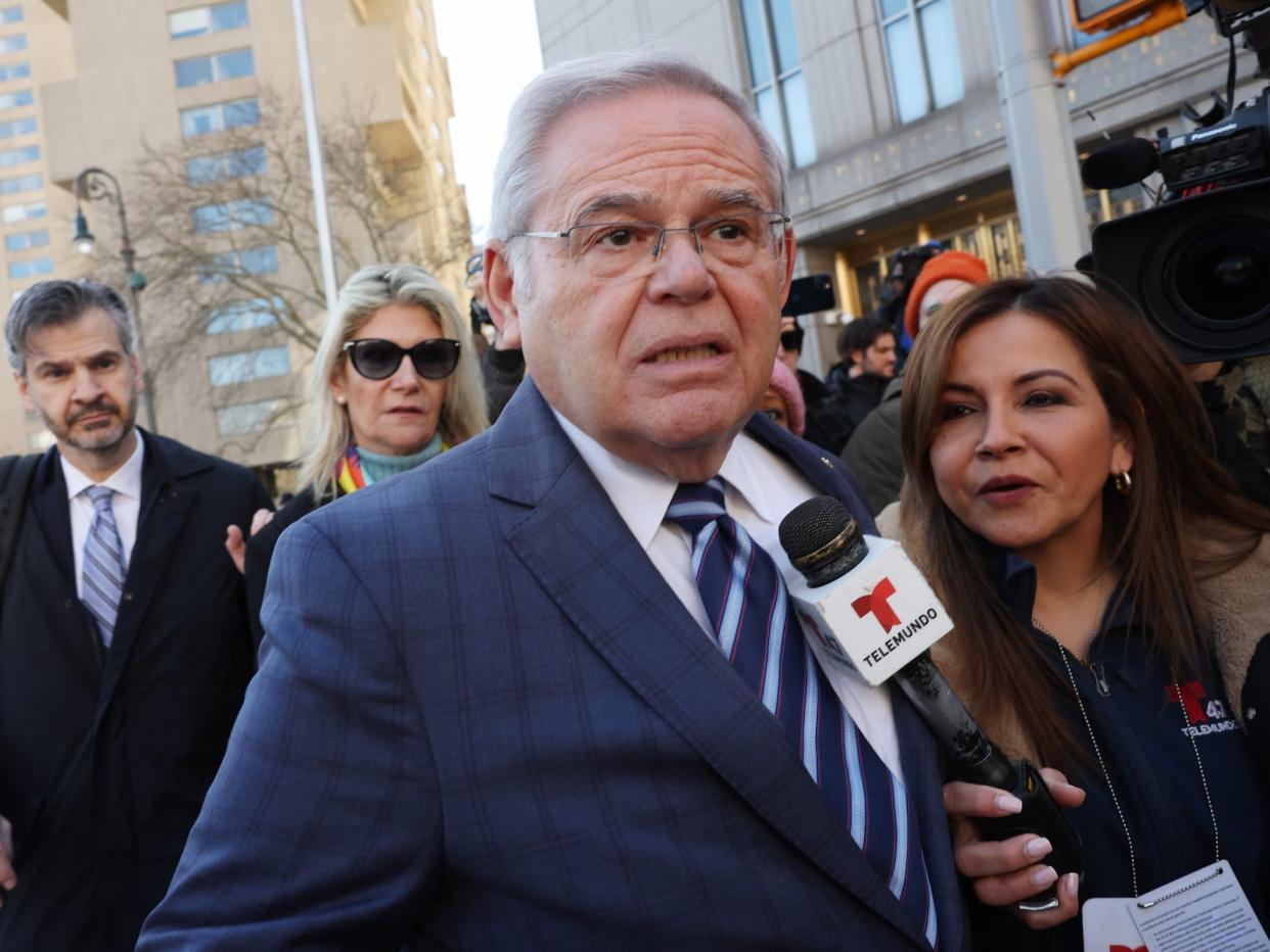 Menendez outside of federal court in New York City last month.