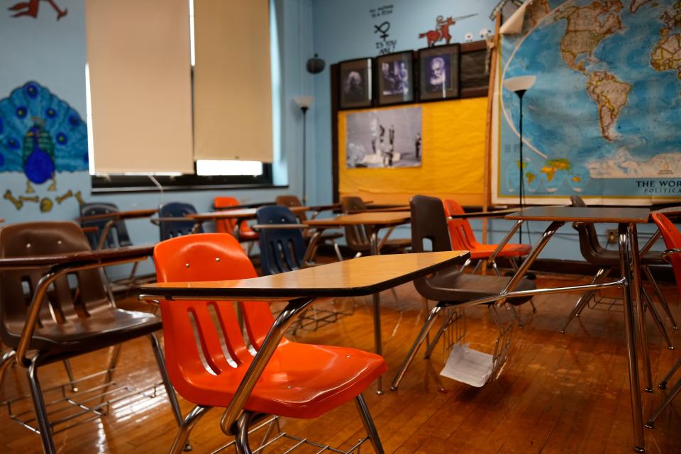 Desks sit inside a classroom at Columbus Alternative High School on McGuffey Road. The building was included on a list of potential closures recommended for Columbus City Schools by the Superintendent's Community Facilities Task Force.