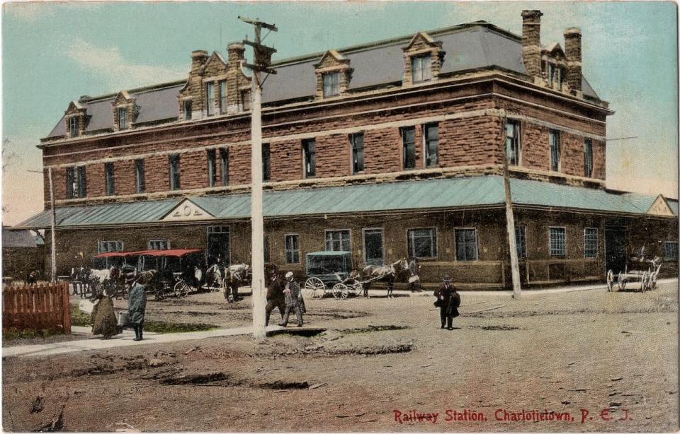 The Charlottetown train station circa 1907, when it was newly-built. It is now offices for P.E.I.'s Workers Compensation Board. 