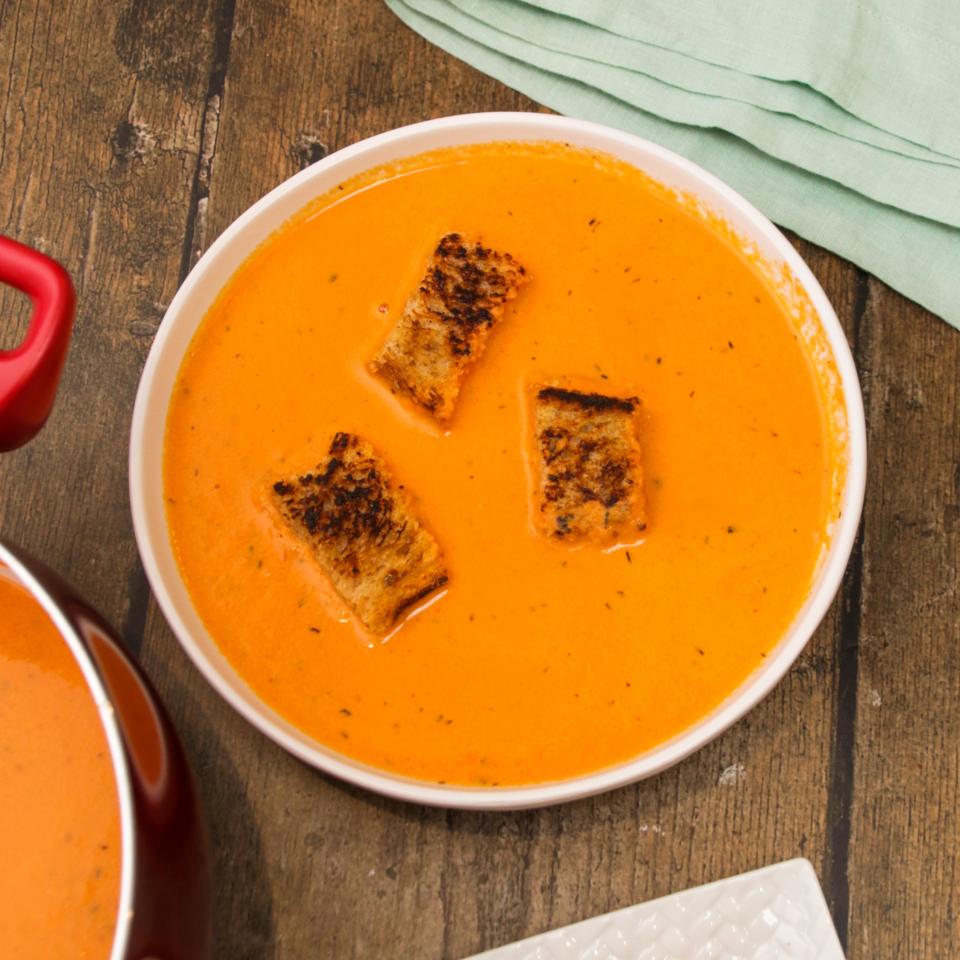 Tomato Soup With Grilled Cheese Croutons