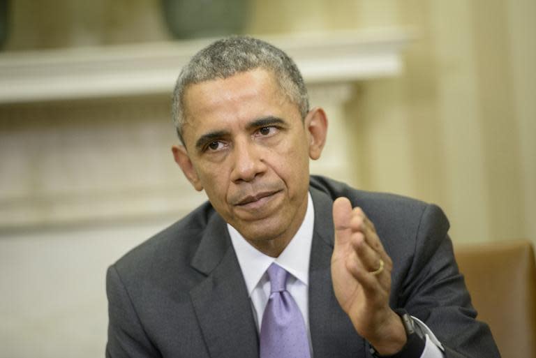 US President Barack Obama makes a statement to the press after a meeting in the Oval Office of the White House, March 3, 2015 in Washington, DC