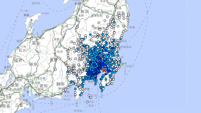 日本東京灣規模4.8地震，多地搖晃有感。（圖／翻攝自日本氣象廳）