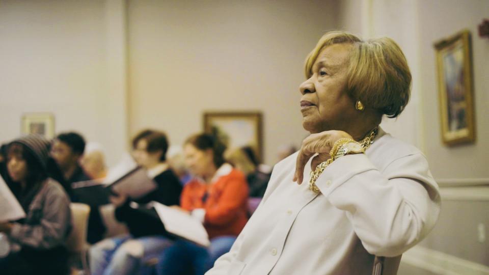 Memphian Earnestine Rodgers Robinson, a self-taught music composer, listens to one of her compositions during a rehearsal for her "Harriet Tubman Oratorio" at First Baptist Church on Monday, Feb. 5, 2024, in Memphis, Tenn. Her Harriet Tubman piece will have its world premiere on Sunday, Feb. 11, 2024, in Memphis.