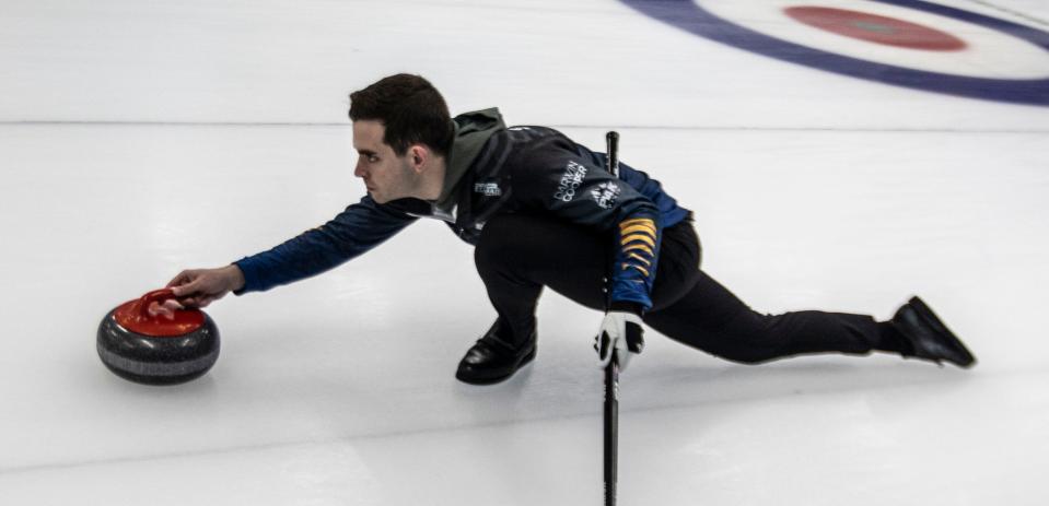 Andrew Stopera practices curling at the Ardsley Curling Center Jan. 28, 2024, Stopera and fellow Briarcliff Manor native Danny Casper are competing on two of the top teams at the USA curling nationals.