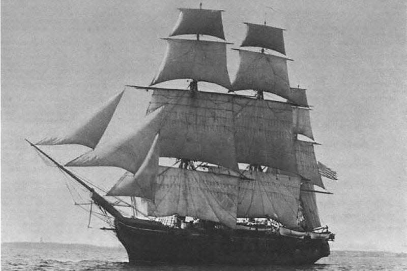 The USS Jamestown,  a converted warship stripped of its guns, was committed to the peaceful delivery of food during the Irish famine.