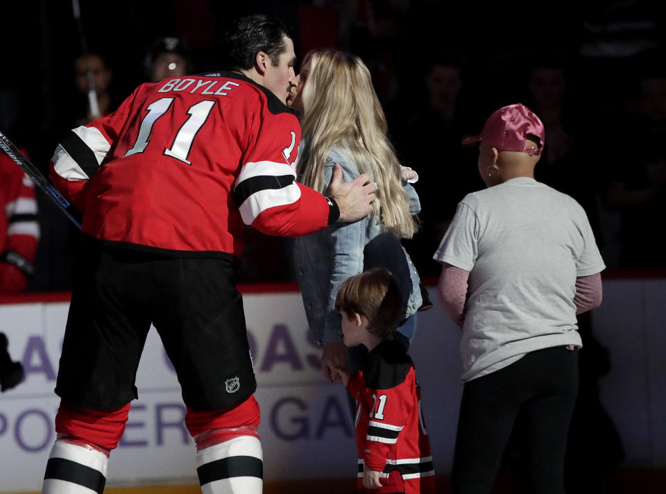 <p>Brian Boyle, who was diagnosed with leukaemia last year, had never previously scored a hat-trick in his 705-game career.</p>