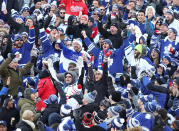 <p>Fans cheering in the stands. (Getty) </p>