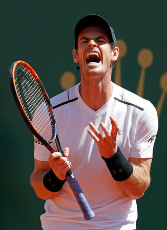 Tennis - Monte Carlo Masters - Monaco, 20/04/2017. Andy Murray of Britain reacts during his match against Albert Ramos-Vinolas of Spain. REUTERS/Eric Gaillard