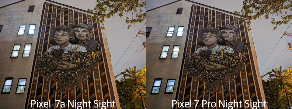 <p>Thanks to an upgraded rear camera sensor, the Pixel 7a is able to keep up with the Pixel 7 Pro. Though if you zoom in, you may notice a tiny bit of extra graininess.</p>
