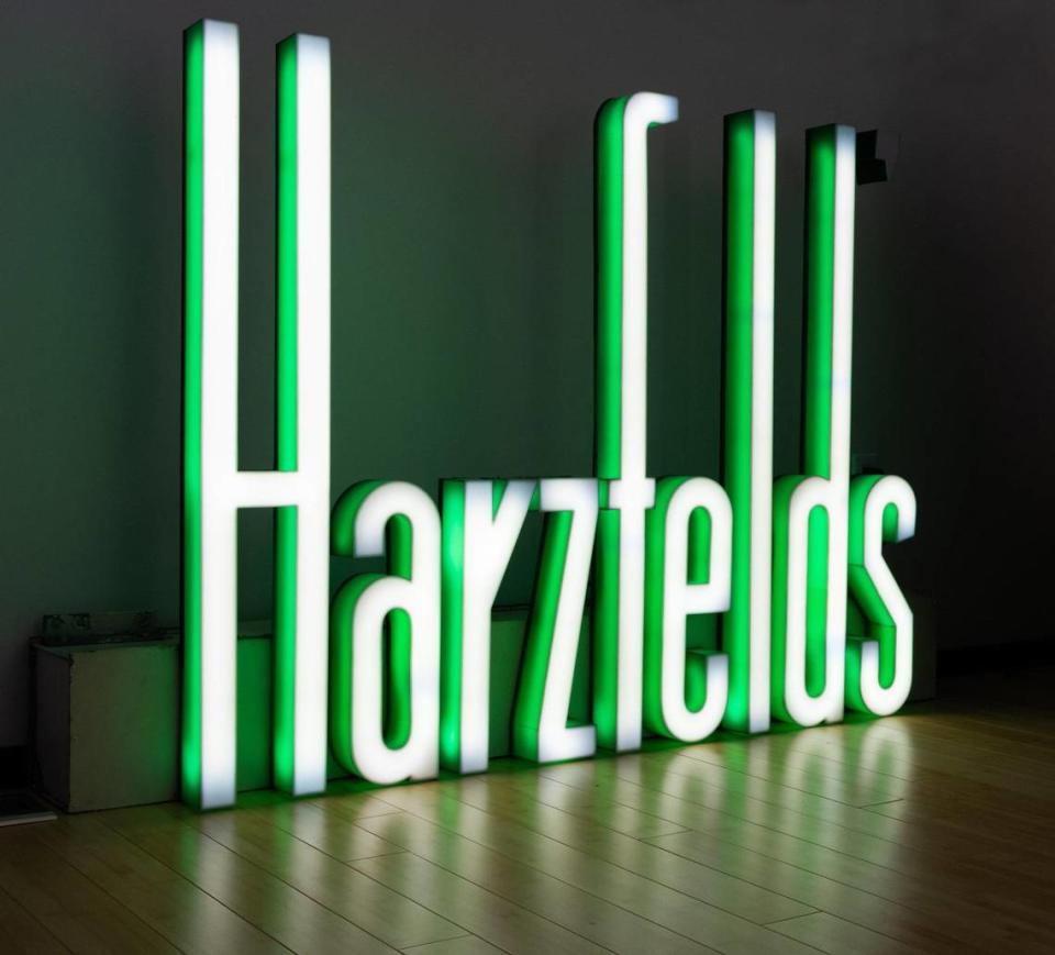The restored 1962 Harzfeld’s department store sign from Corinth Square in Prairie Village will move from Nick Vedros’ home to the Lumi Neon Museum.