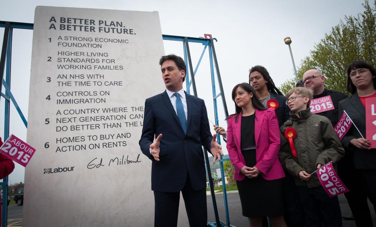 Labour's pledges carved into a stone plinth in Hastings: PA